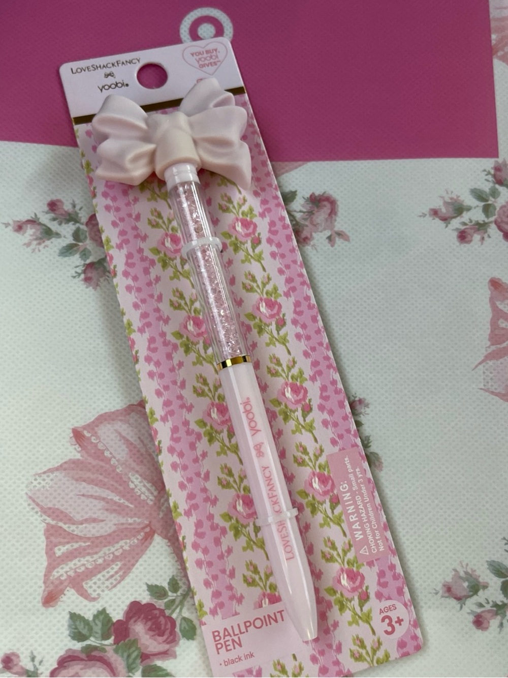 Loveshackfancy Target ballpoint pen pink bow